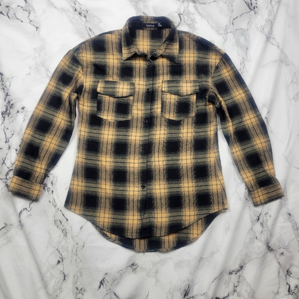 Boohoo Plaid flannel womens button down shirt longsleeve fall winter teens sz 4